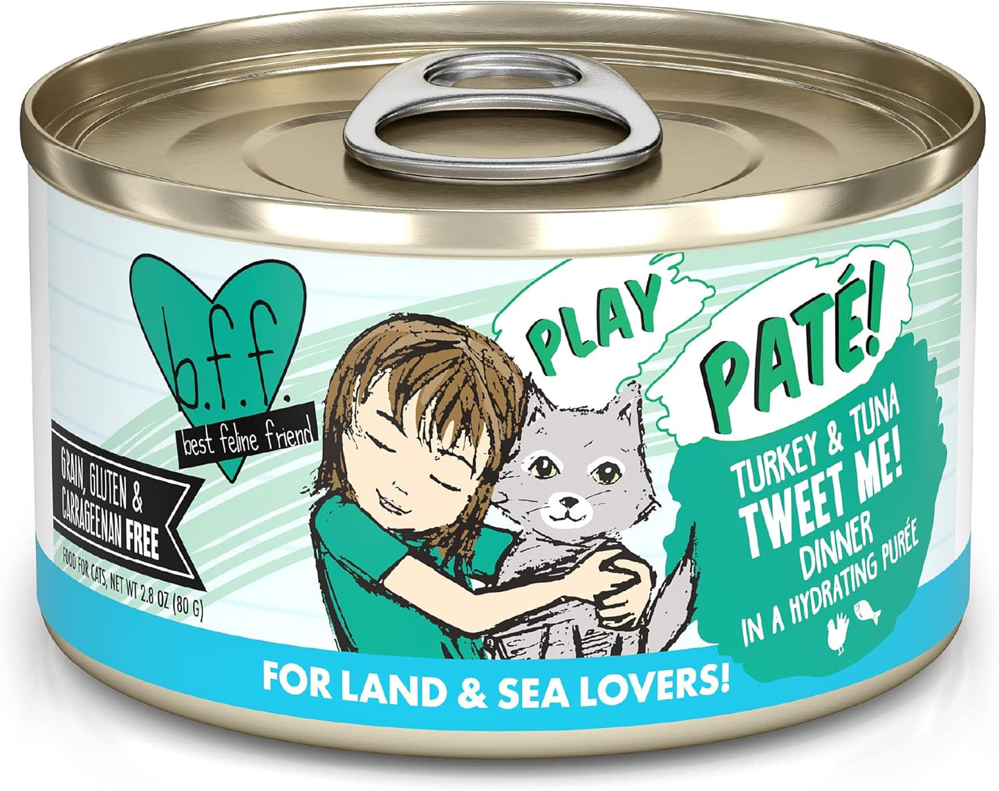Weruva B.F.F. Play - Best Feline Friend Paté Lovers, Aw Yeah!, Turkey & Tuna Tweet Me! with Turkey & Tuna, 2.8oz Can (Pack of 12)