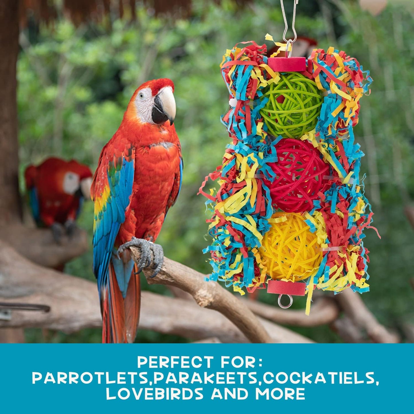 RLRICH 6 Pack Bird Colorful Chewing Toys Parrot Foraging Shredder Toys Shred Hanging Foraging Toys,Comfy Perch Parakeet Toys for Rope Bungee Bird Toy