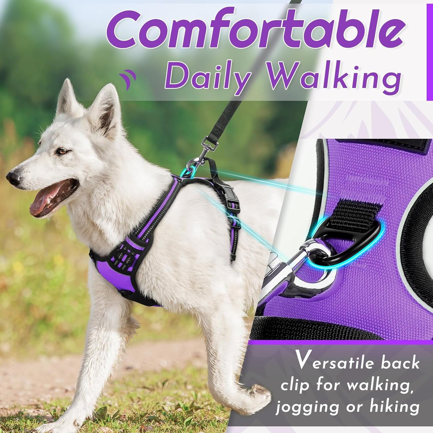 Eagloo Dog Harness Small Sized Dog, No Pull Service Vest with Reflective Strips and Control Handle, Adjustable and Comfortable for Walking, No Choke Pet Harness with 2 Metal Rings, Purple, S