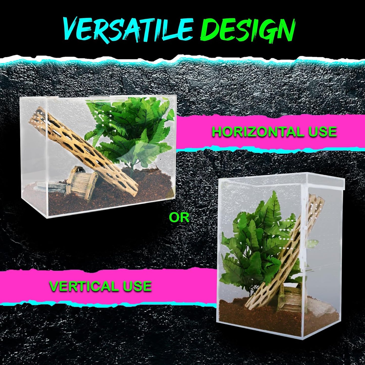 Tarantula Enclosure XL (10”x7”x14”) Reptile Terrarium w/Sliding Magnetic Door-Great Reptile Tank for Terrestrial or Arboreal Animals- Acrylic Terrarium for Juvenile or Adult Spiders- Hermit Crab Cage