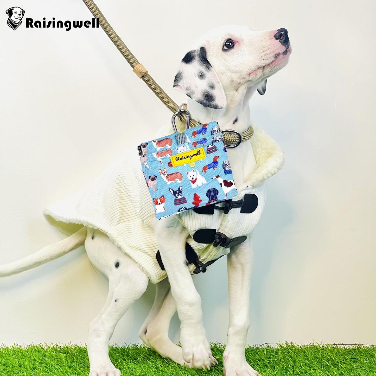 Dog Treat Pouch,Cotton Pocket Sized Training Holder, Hand Free Walking Funny Bag with Carabiner, Self-Closing Pet Feed Snack Reward, Behavior Aids for Puppy Travel or Outdoor Use（Dog Puzzle）