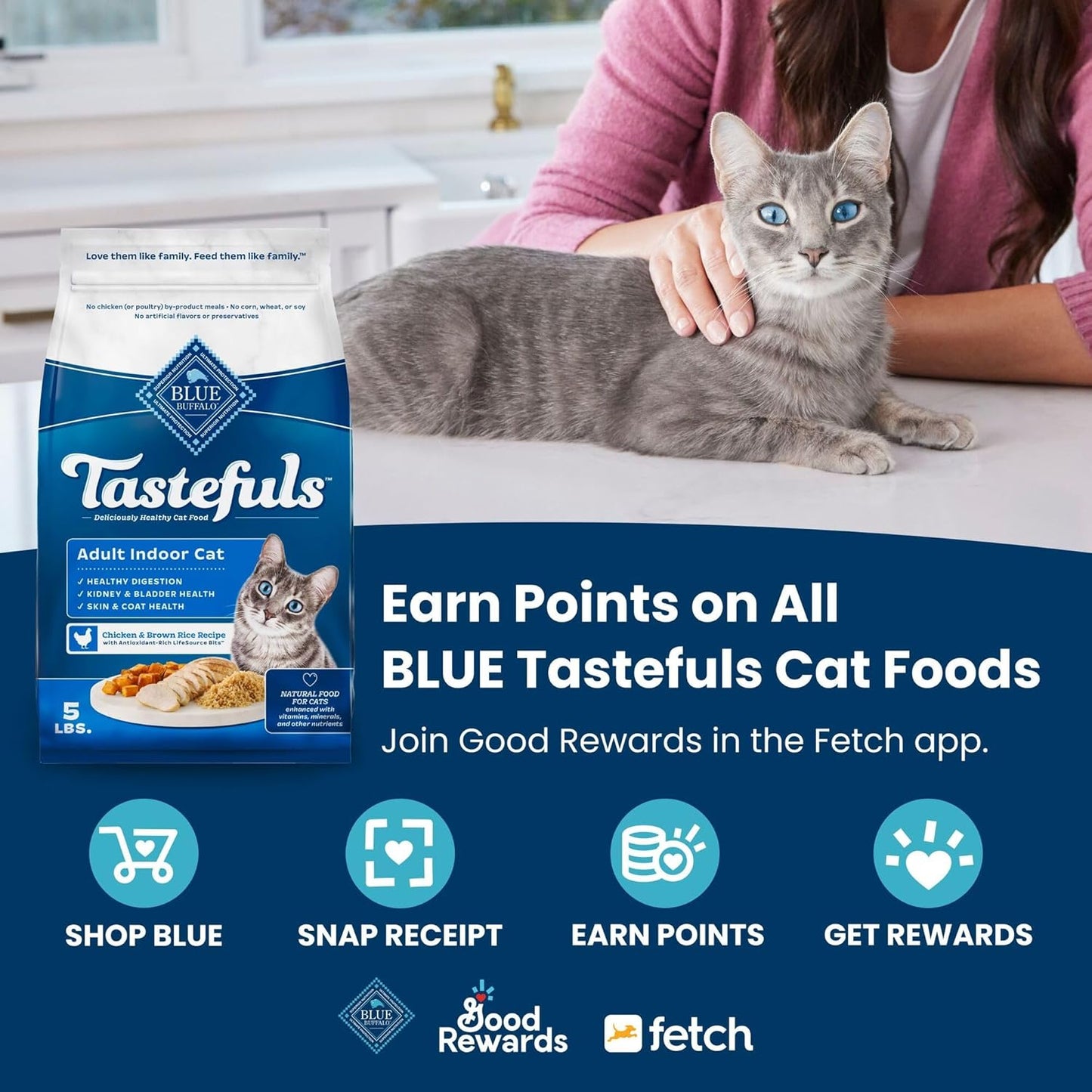 Blue Buffalo Tastefuls Adult Dry Cat Food Indoor Cat Formula, Made in the USA with Natural Ingredients, Chicken & Brown Rice Recipe, 3-lb. Bag