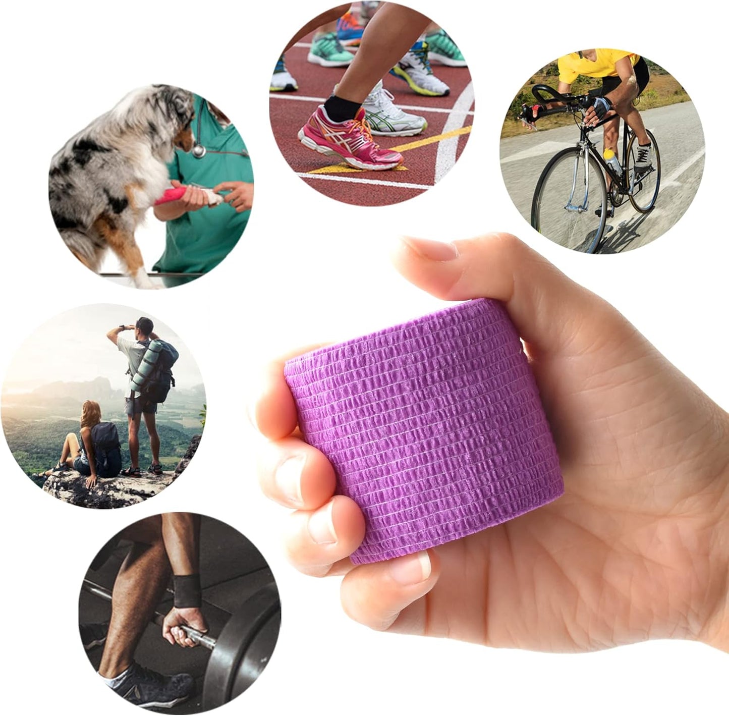 9 Pack 2" x 5 Yards Self Adhesive Bandage Wrap Self Stick Wrap for Ankle, Wrist, Finger, Sports, Breathable Cohesive Vet Tape for Pets (Purple)