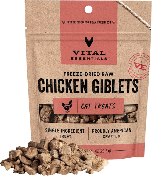 Vital Essentials Chicken Giblets Cat Treats, 1 oz | Freeze-Dried Raw | Single Protein | Grain Free, Gluten Free, Filler Free