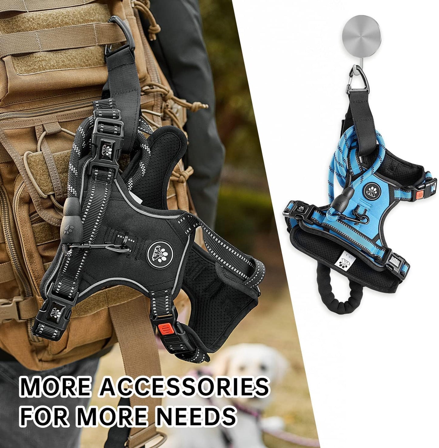 NESTROAD No Pull Dog Harness,Adjustable Oxford Dog Vest Harness with Leash,Reflective No-Choke Pet Harness with Easy Control Soft Handle for Large Dogs(Large,Blue)