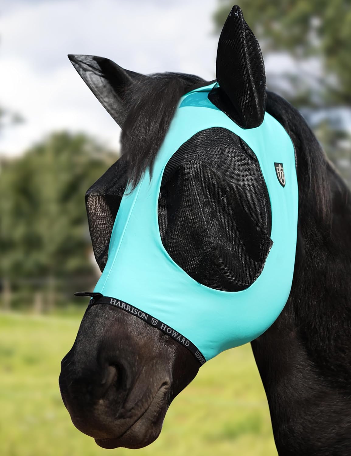 Harrison Howard Horse Fly Mask with Forelock Opening Stretch Breathable and Comfortable for Horses UV -Protection Turquoise Green M