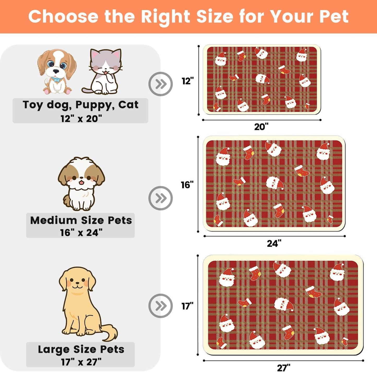 Pet Feeding Mat-Absorbent Pet Placemat for Food and Water Bowl, with Waterproof Rubber Backing, Quick Dry Water Dispenser Mat for Dog and Cat(Christmas, 17"x27")