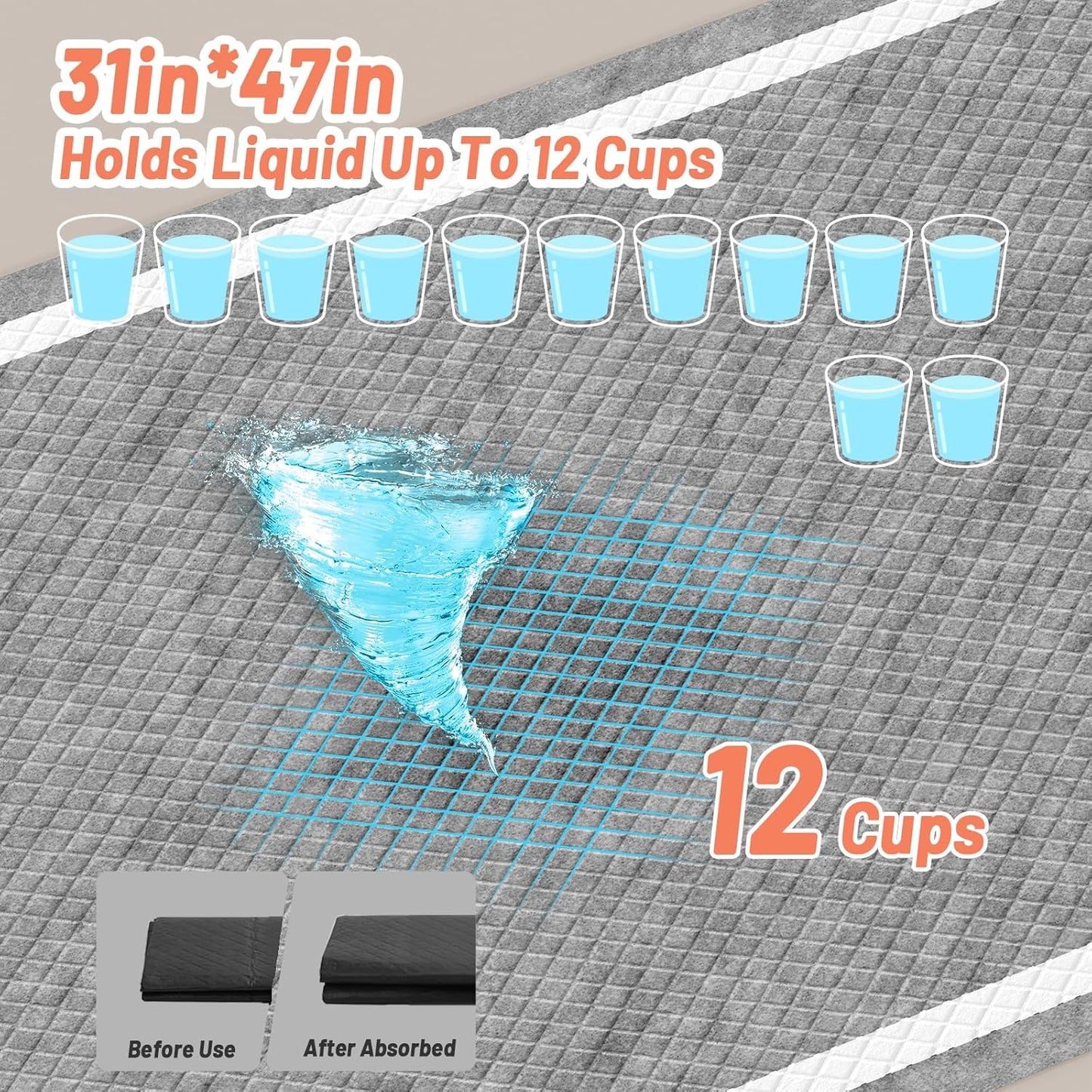 40PCS Charcoal Pee Pads for Dogs 31"x47", Extra Large Odor-Control Carbon Puppy Pads, Ultra-Absorbent & Quick Dry, Thicken Potty Training Pads for Doggie Cats Rabbits, Black Pet Piddle Pad