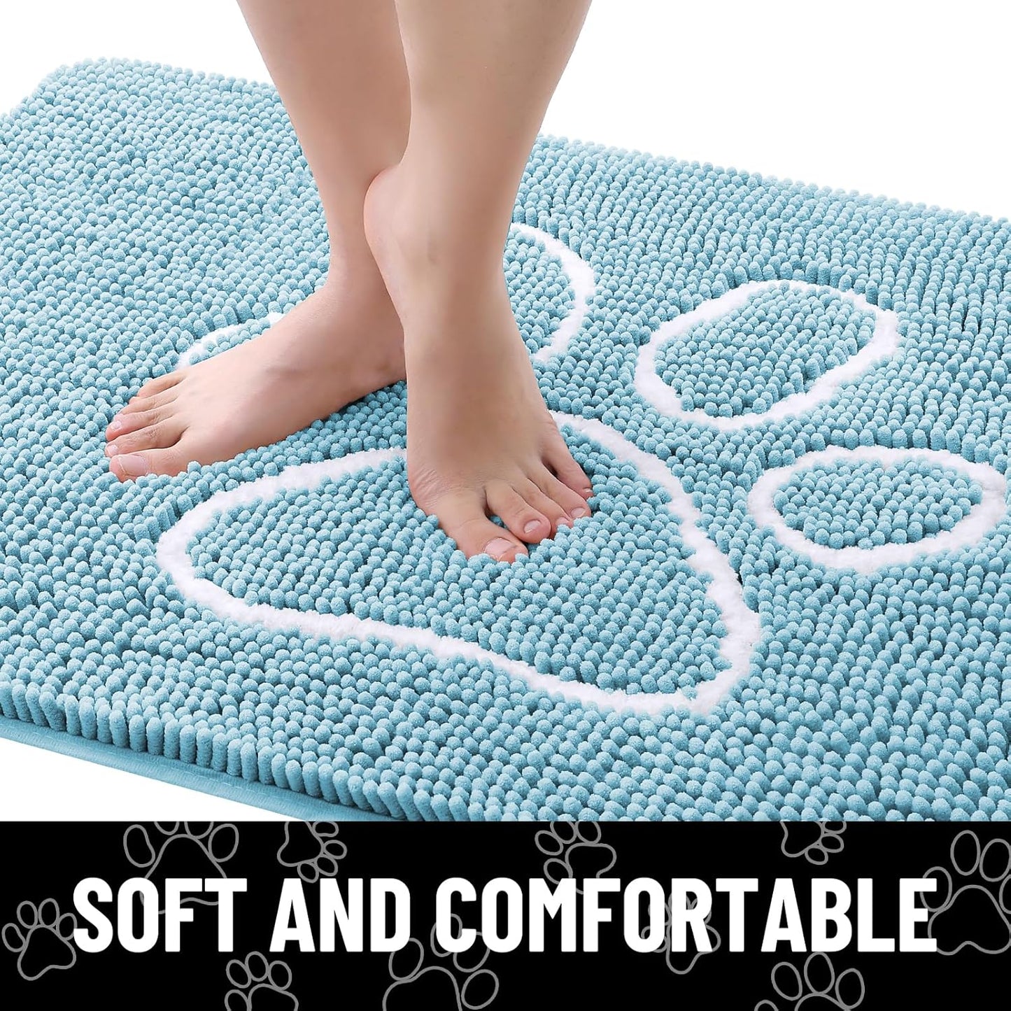 Smiry Dog Door Mat for Muddy Paws, Absorbent Dirt Trapper Non Slip Quick Dry Washable Chenille Mat for Mud Dogs, Entry Rug for Indoor and Outdoor (24x16 Inches, Sky Blue)