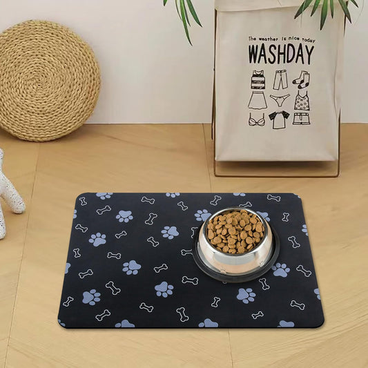 Pet Cat Dog Food Non Slip Mat for Water Bowl, Quick Dry Absorbent Feeding Mat, 18.1 * 11.8 in, Black