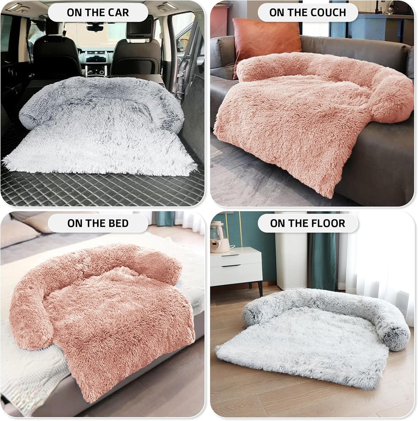 GGIB Calming Dog Bed Fluffy Plush Dog Mat for Furniture Protector with Removable Washable Cover for Large Medium Small Dogs and Cats (Medium, Pink)