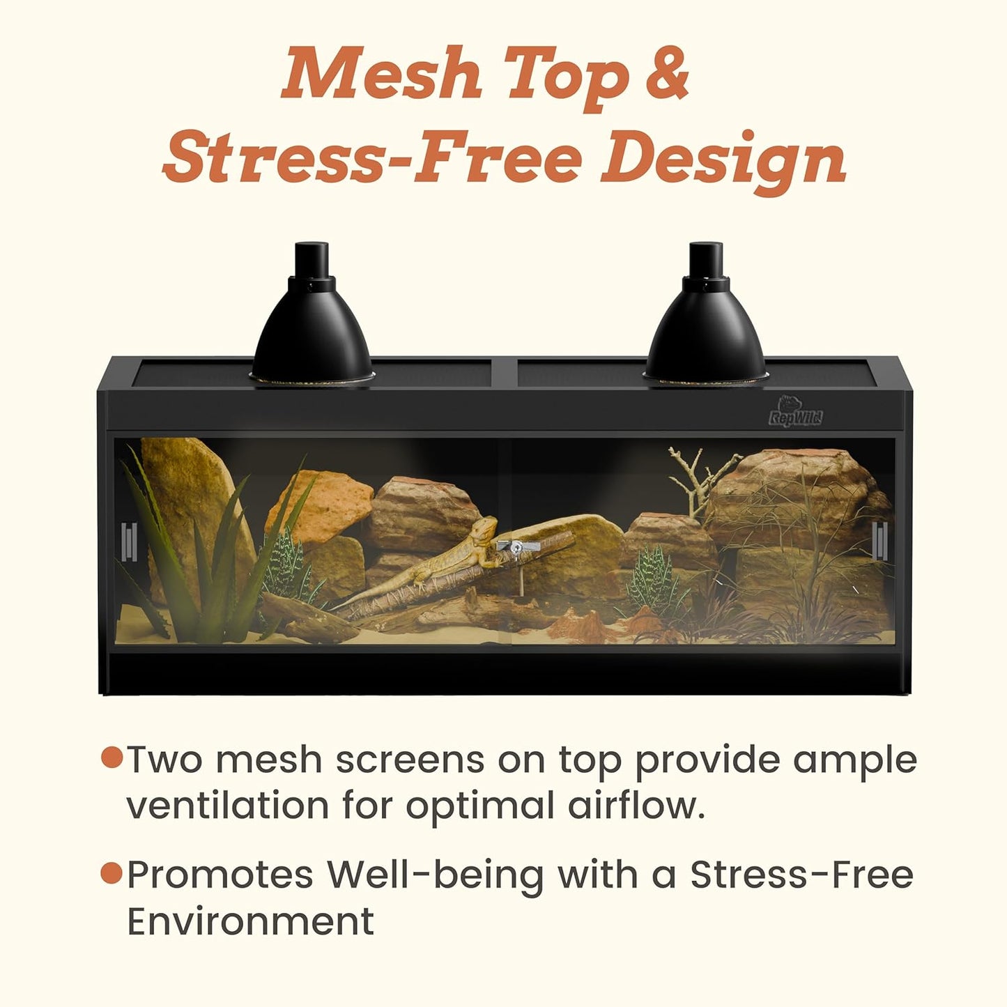 65 Gallon PVC Reptile Enclosure, RepWild 48"x18"x18" Terrarium/Tank with Heavy-Duty Screen Top, Glass Sliding Doors & Lock for Bearded Dragons, Ball Python, Geckos, Lizards