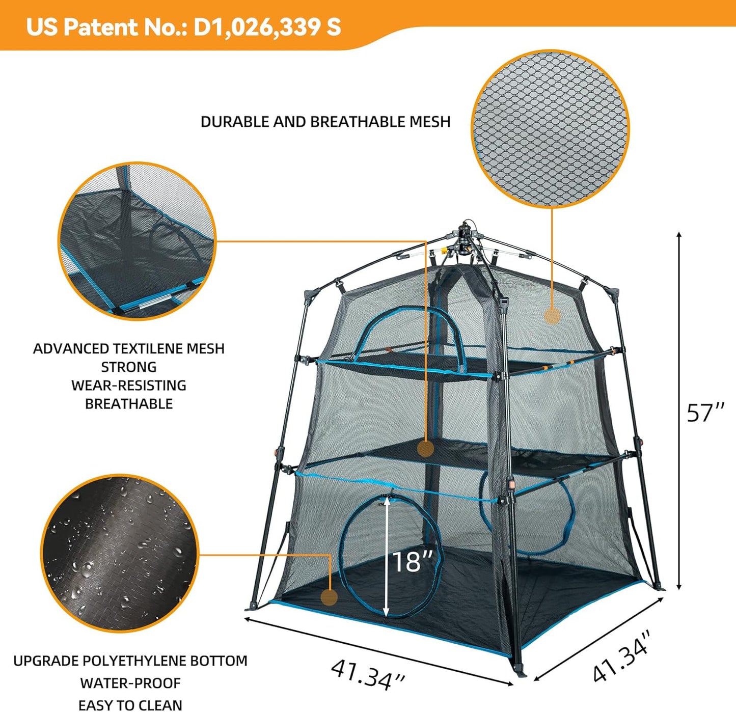 X-Large Catio Outdoor Cat Enclosure,3-Tier Spacious Outdoor Cat Tent for Indoors and Outdoors,Portable and Foldable Kitty Enclosure,Two Doors Design can Assemble More Shapes (Patented)