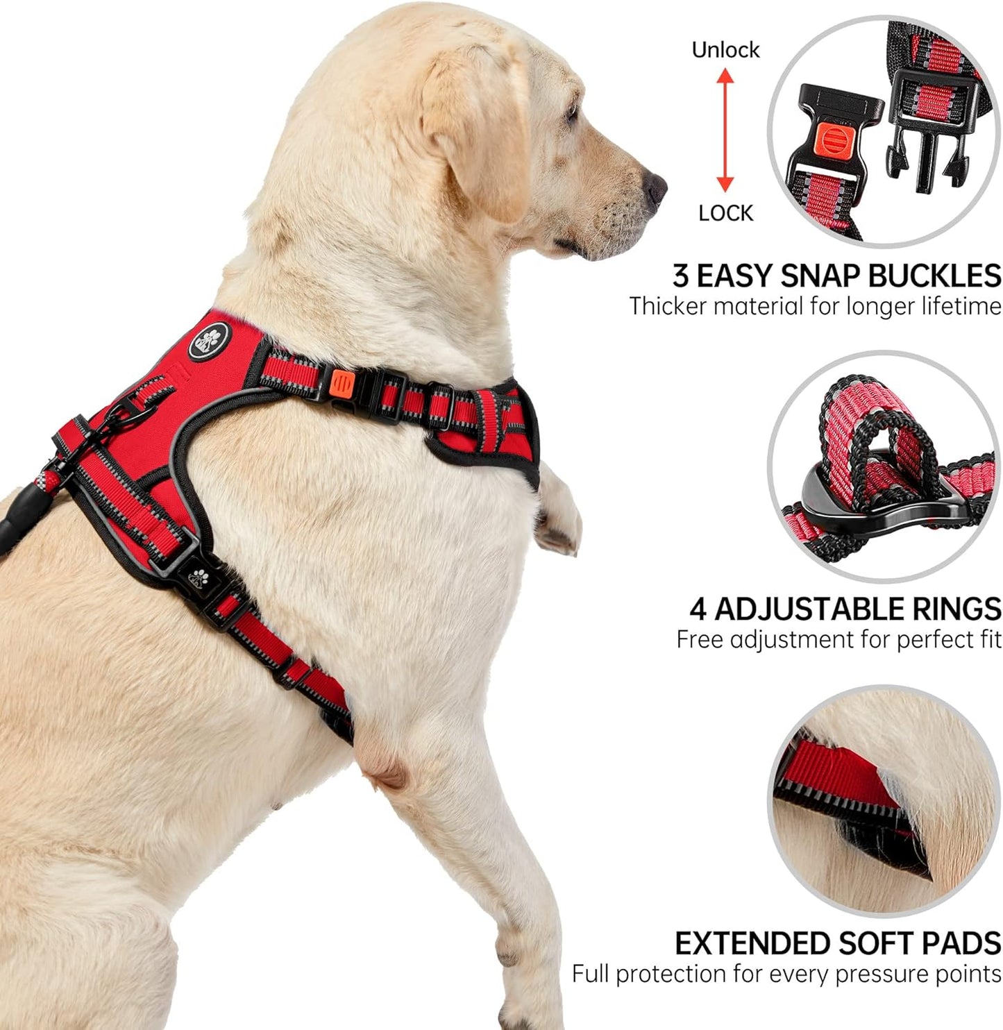 NESTROAD No Pull Dog Harness,Adjustable Oxford Dog Vest Harness with Leash,Reflective No-Choke Pet Harness with Easy Control Soft Handle for Small Medium Dogs(Medium,Red)
