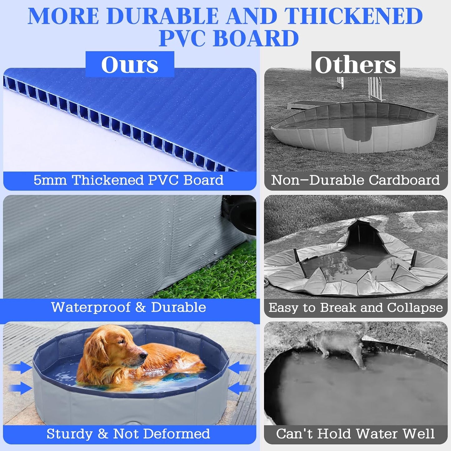 Foldable Dog Bath Swimming Pool Plastic Kiddie Pool Professional Tub Collapsible Grooming Bathtub for Pets Kids Baby and Toddler, 48 x 12 Inches Gray