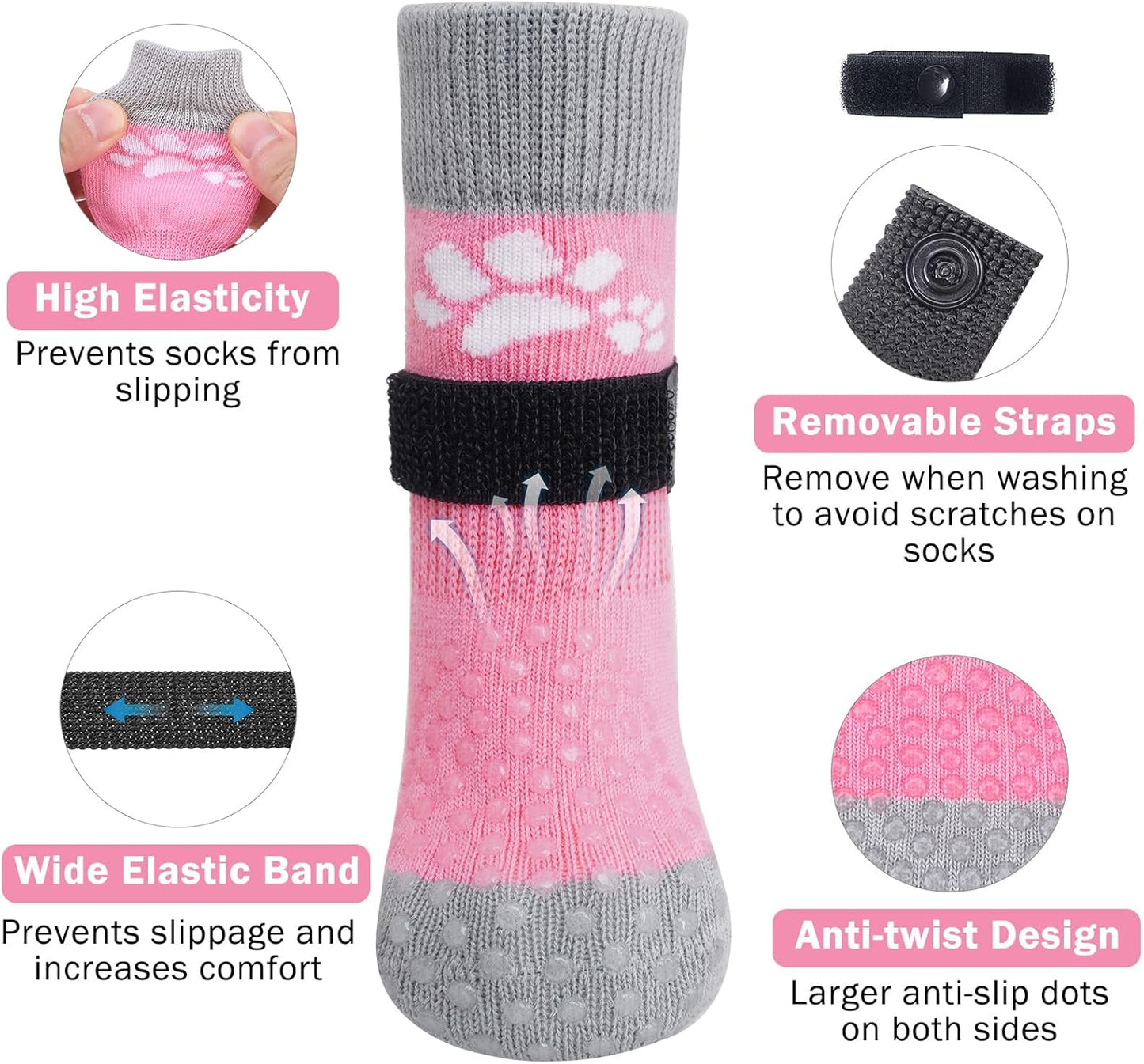 SCENEREAL Anti Slip Dog Sock to Prevent Licking Paws for Hardwood Floors, Boots & Paw Protector Shoes for Hot/Cold Pavement with Grippers, Double Sides Grips for Small Medium Large Senior Dogs, S