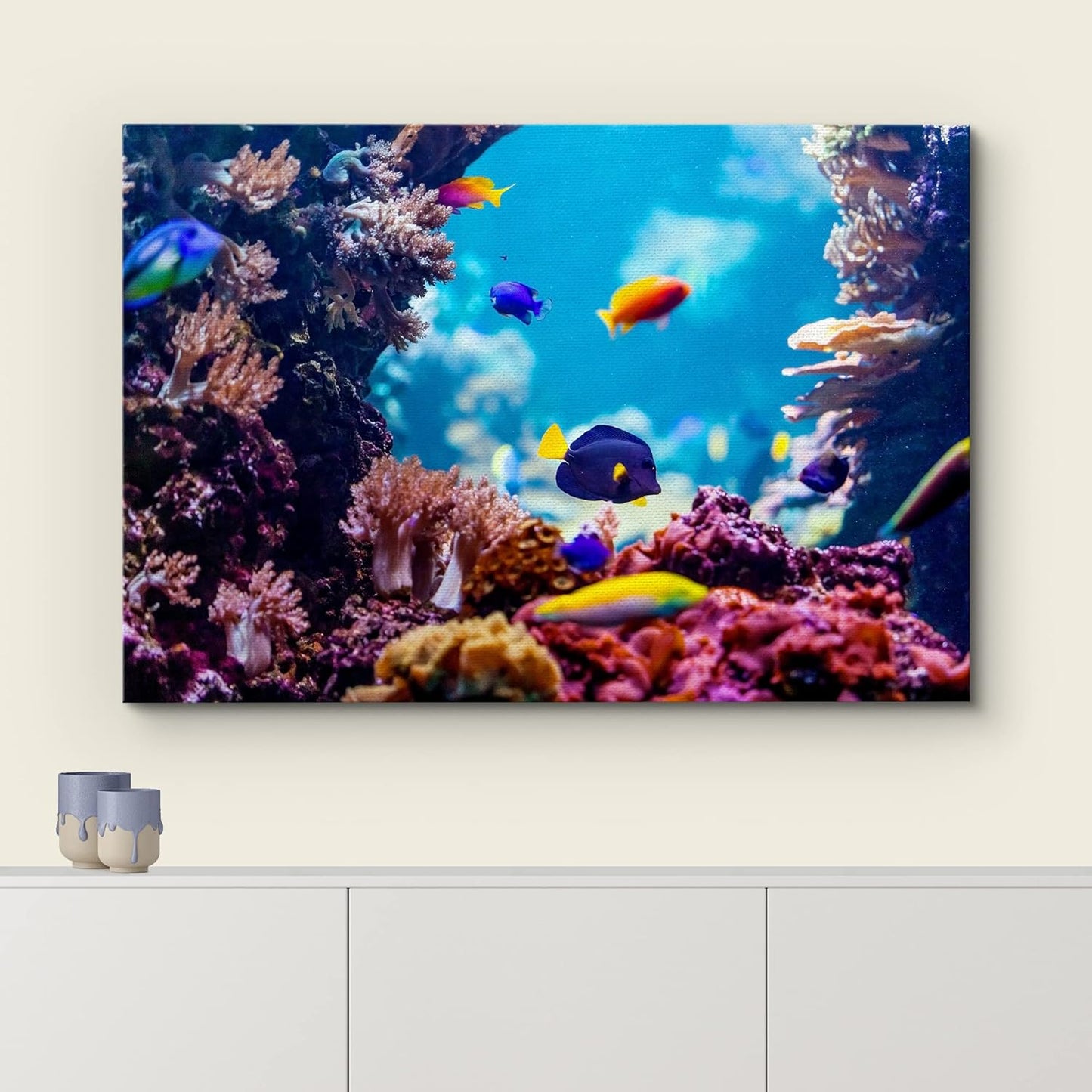 wall26 Canvas Print Wall Art Vibrant Blue Pink Coral Reef Blue Hippo Tang Nature Animals Photography Realism Rustic Scenic Landscape Wilderness Colorful for Living Room, Bedroom, Office - 16"x24"