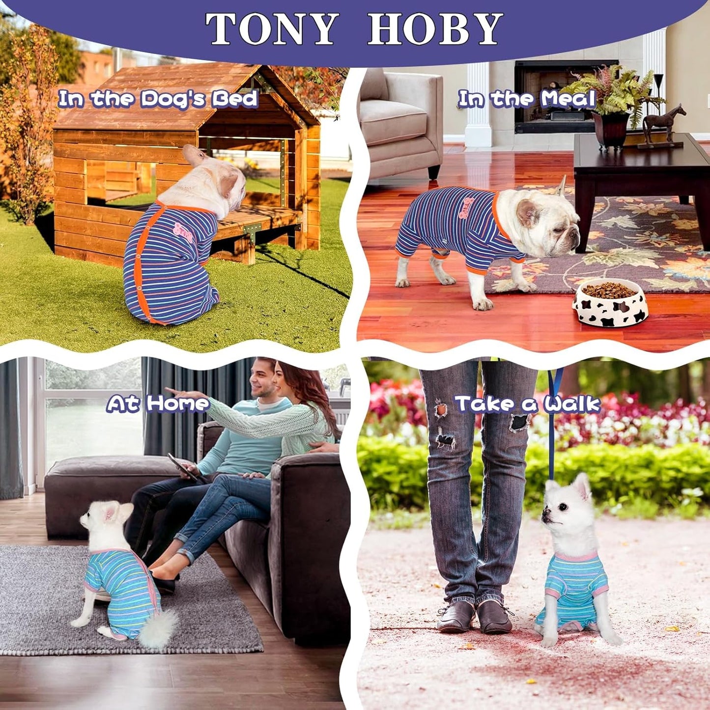 TONY HOBY Dog Pajamas, Male Dog Warm Pajamas with Thermal, Dogs Jumpsuit Shirt for Small Medium Dogs (Navy Blue, Boy, S)