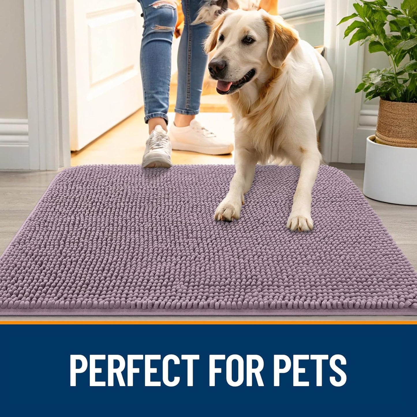 OLANLY Dog Door Mat for Muddy Paws 59x24, Absorbs Moisture and Dirt, Absorbent Non-Slip Washable Doormat, Quick Dry Chenille Mud Mat for Dogs, Entry Indoor Entryway Carpet for Inside Floor, Deep Plum
