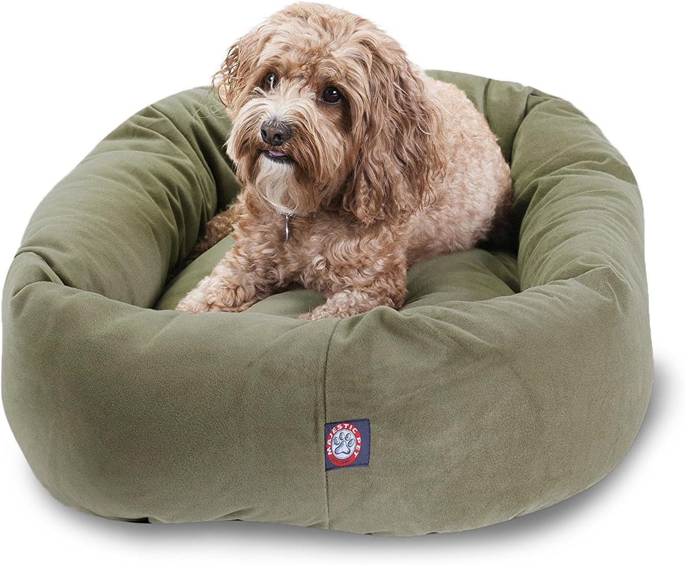 Majestic Pet 32 Inch Suede Calming Dog Bed Washable 32x23x7 (Inch) – Cozy Soft Round Donut Dog Bed with Spine Support for Dogs to Rest Their Head - Pet Bed Medium – Sage
