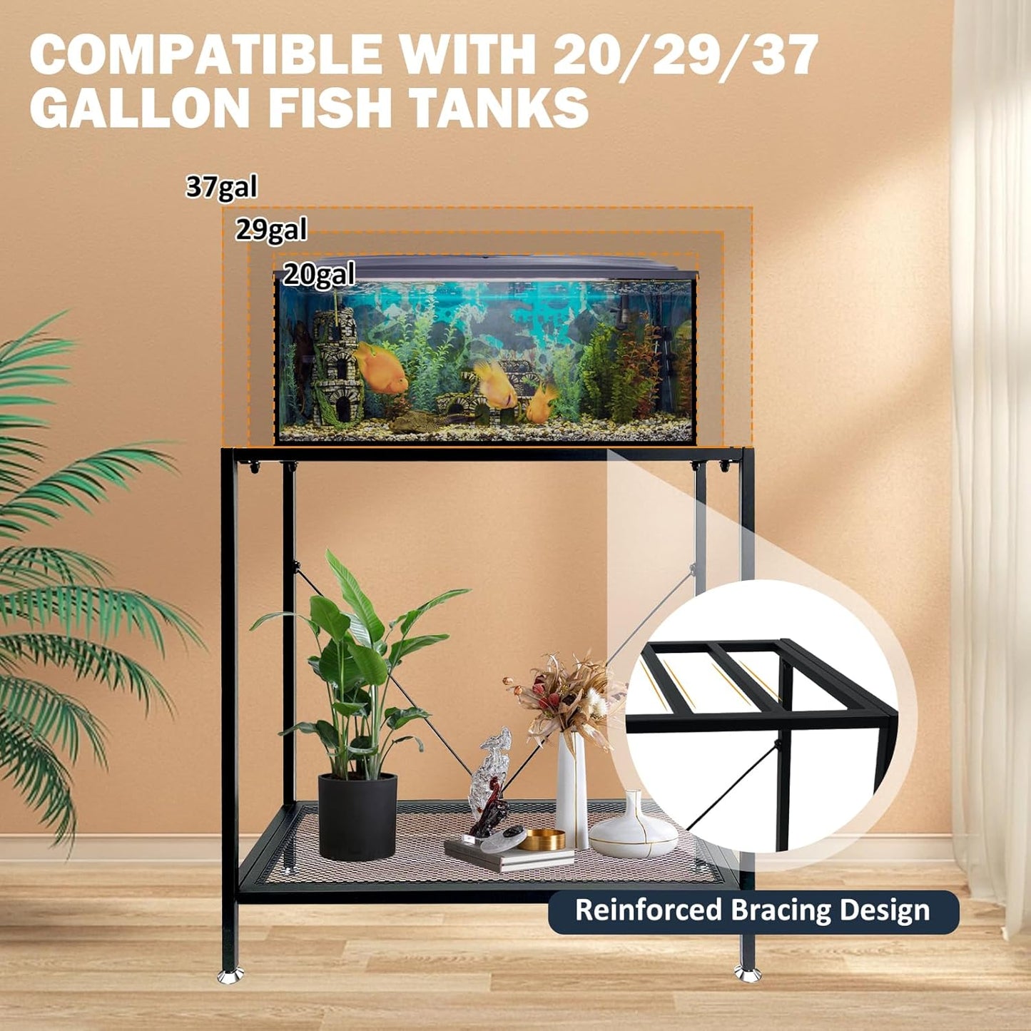 TONGMO Fish Tank Stand: The Perfect 29 Gallon Metal Aquarium Stand Measuring 32.7" W x 13" D x 32.3" H to Fit Your Aquatic Display Needs.