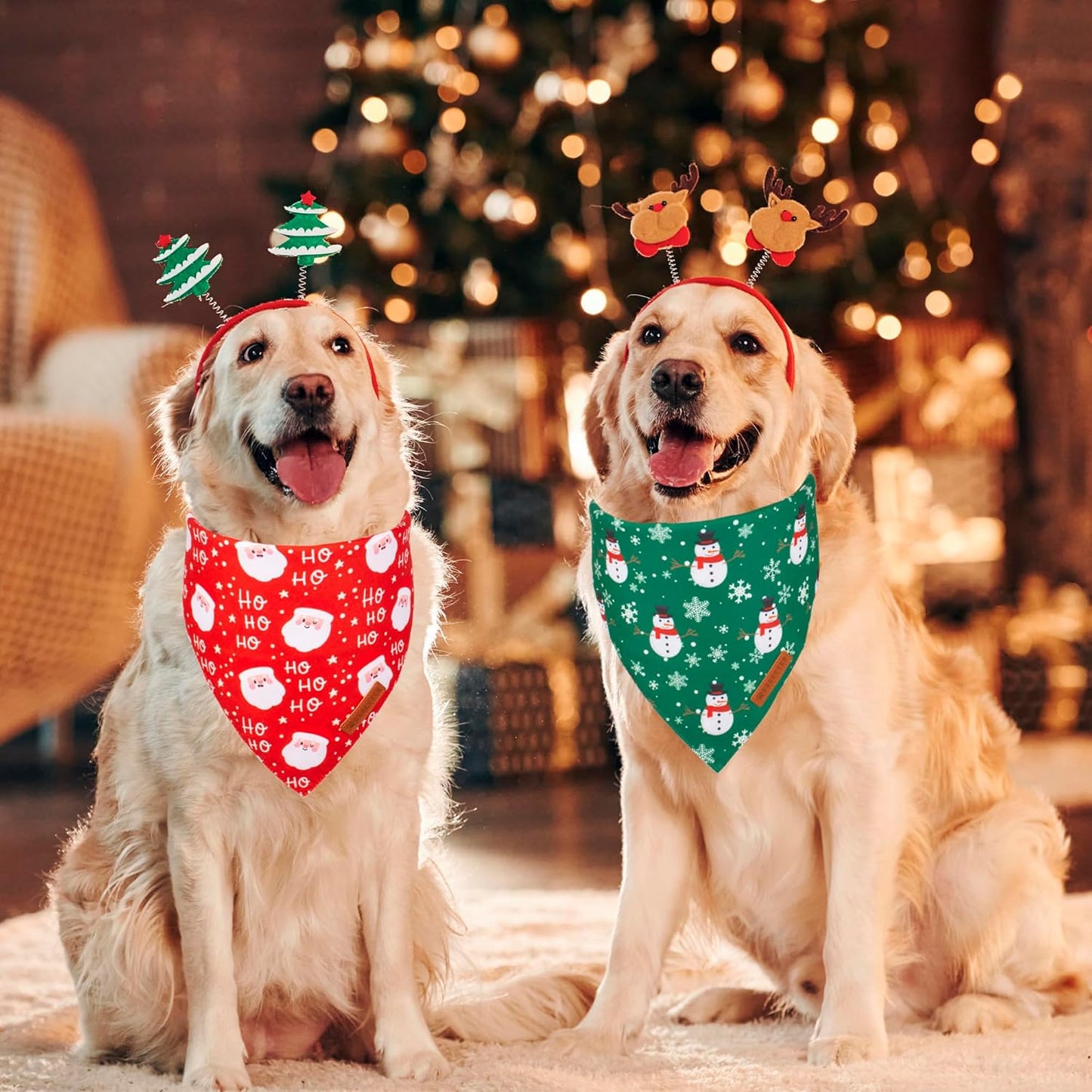 ADOGGYGO Christmas Dog Bandanas, Snowman Santa Xmas Pet Scarf, Multi Size Offered, Red Green Christmas Bandana for Extra Large Dogs Pets (X-Large)