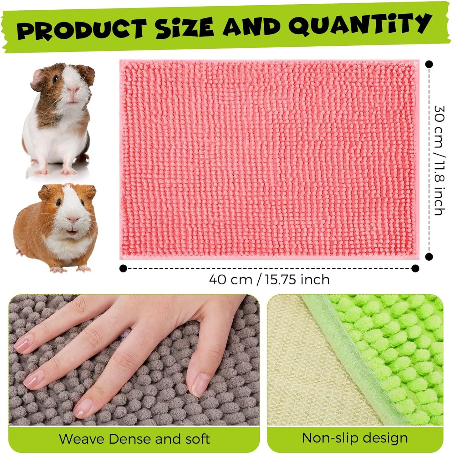 Barydat 8 Pcs Guinea Pig Cage Liner for Guinea Pig Cage Bedding Reusable Rabbit Mat Pad Washable Training Pad Animal Sleeping Bedding Mat(16x12'',Gray, Green, Pink, Blue)