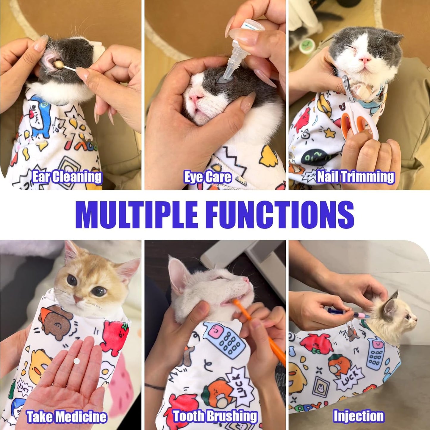 XANGNIER 2 Pcs Cat Wrap for Grooming,Cat Restraint Wrap for Cutting Nails,Fabric Burrito Wrap for Nail Clipping, Anti-Scratch, Anti-Escape,Multifunctional Swaddle Wrap Pet Tool (27.5 x 27.5 Inch)