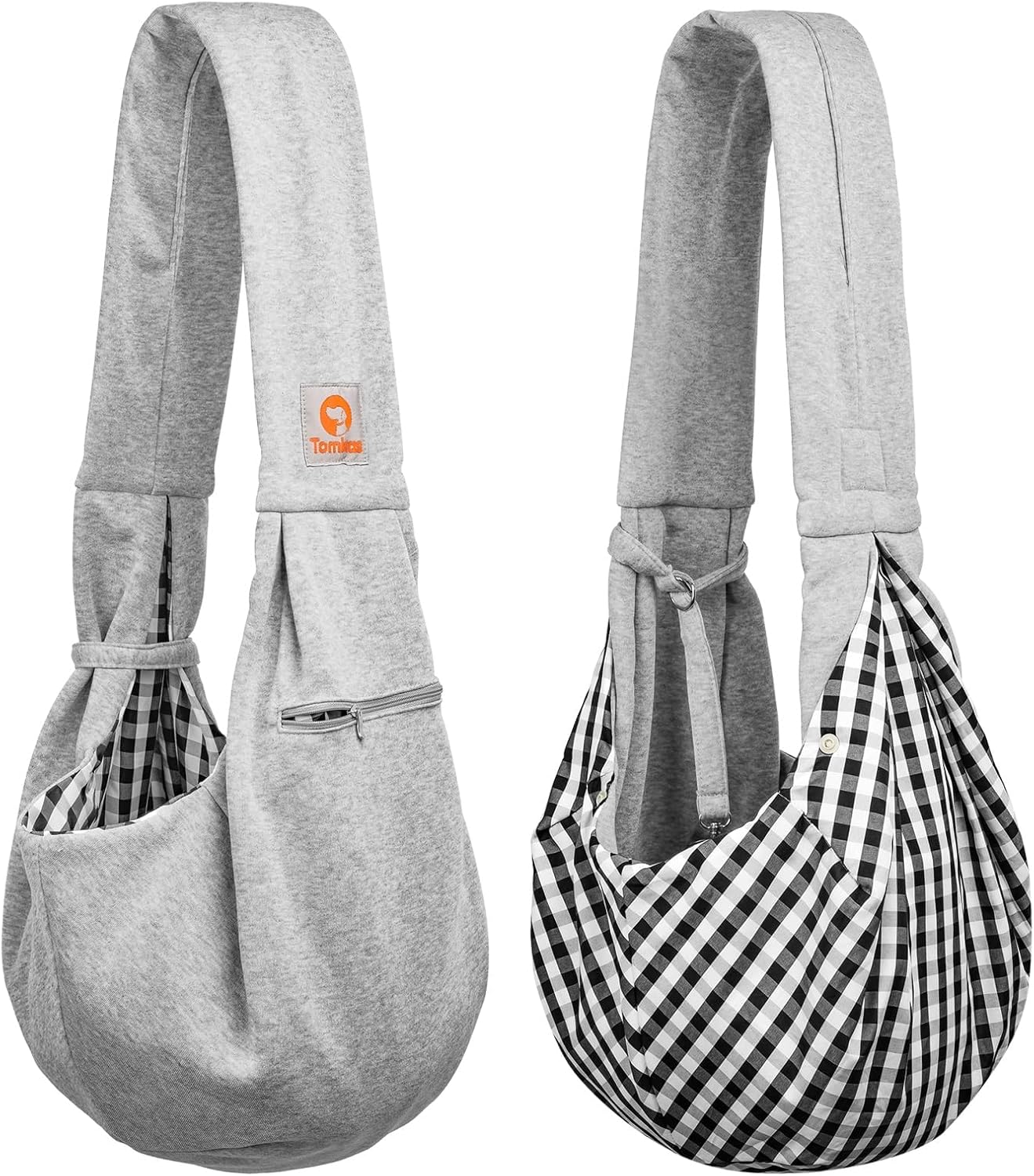 Tomkas Small Dog Sling Carrier - Zipper Pocket & Classic Strap - for 3-10 lbs Pets(Grey)