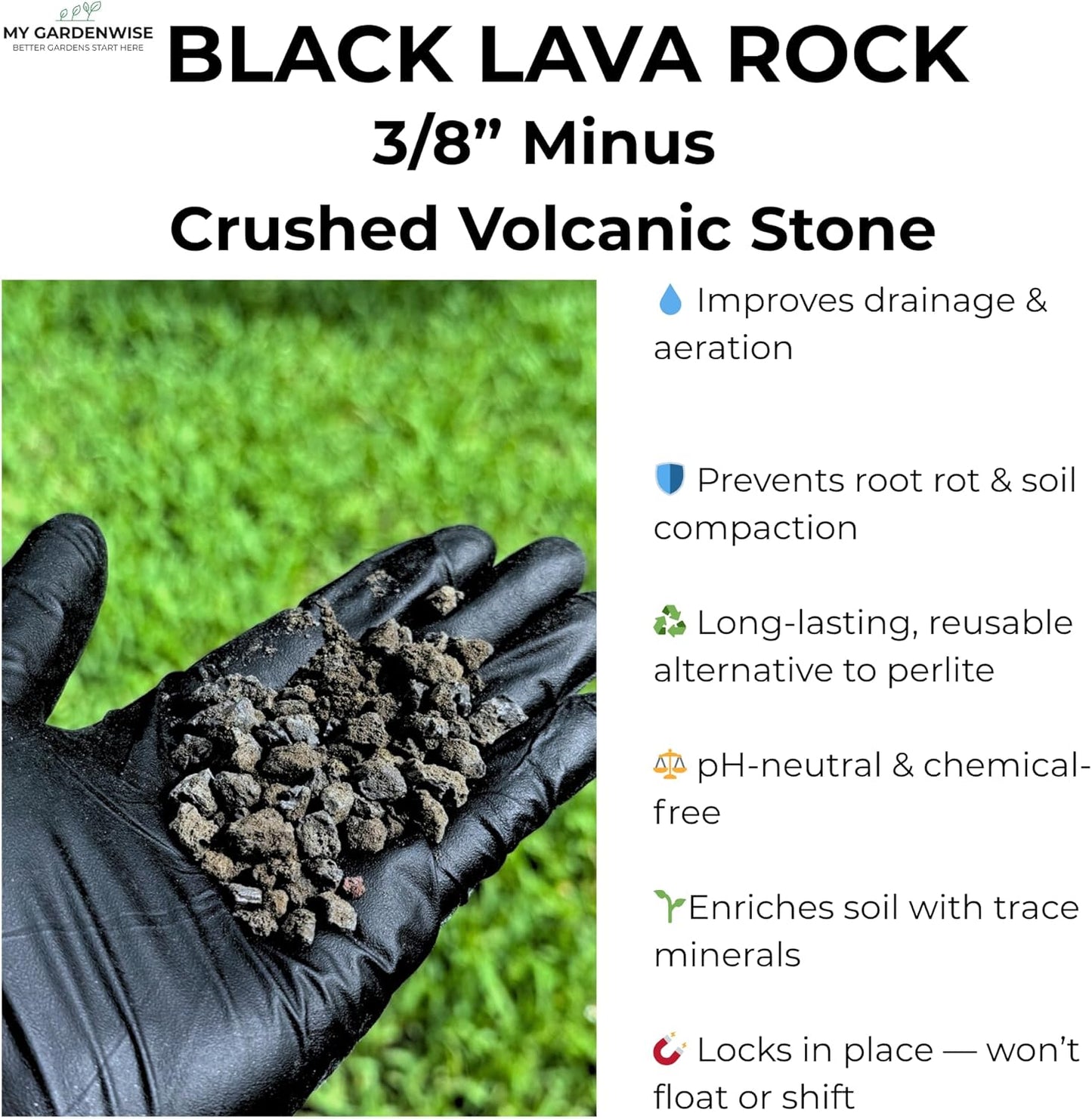 Lava Rocks for Plants (3/8’’ Minus), Natural Black Lava Rocks, Succulent & Terrarium Horticultural Volcanic Rock, Ideal Drainage for Potted Plants, Made in USA (5 qts - 9 lbs)