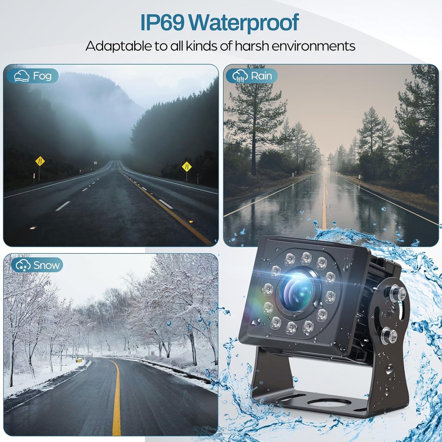 1080P Backup Camera for Truck, 7" IPS Touchscreen Monitor Front and Rear View Dual Cameras, IP69 Waterproof, IR Night Vision for Truck, Trailer, Camper, Included 32GB Card