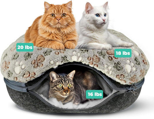 RINGTAIL Peekaboo Cat Cave - Cat Caves for Indoor Cats, Cat Donut Tunnel Bed, Kitten Beds Felt, Cat Bed Cave Square with Two Fluffy Fleece Cushion, Nest Cove Scratch-Resistant Detachable & Washable