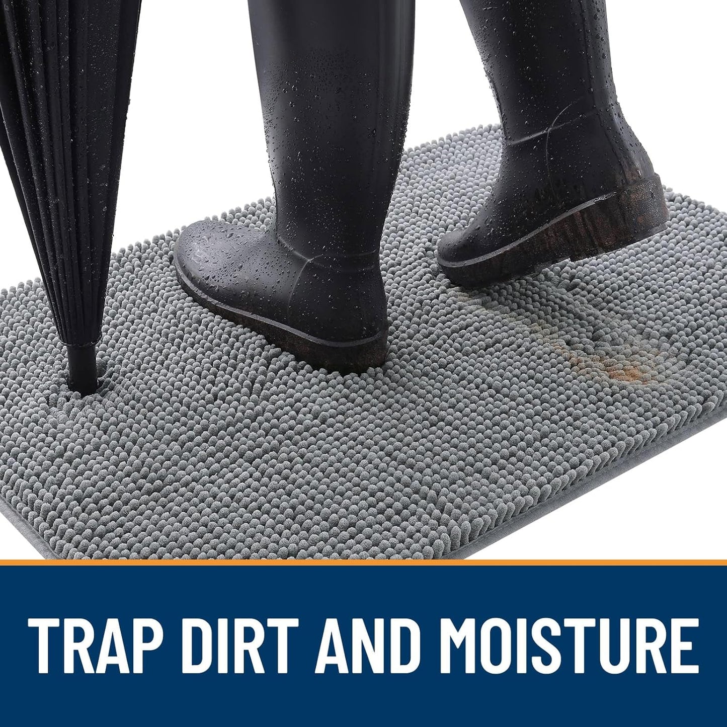 OLANLY Dog Door Mat for Muddy Paws 40x24, Absorbs Moisture and Dirt, Absorbent Non-Slip Washable Doormat, Quick Dry Chenille Mud Mat for Dogs, Entry Indoor Entryway Carpet for Inside Floor, Grey