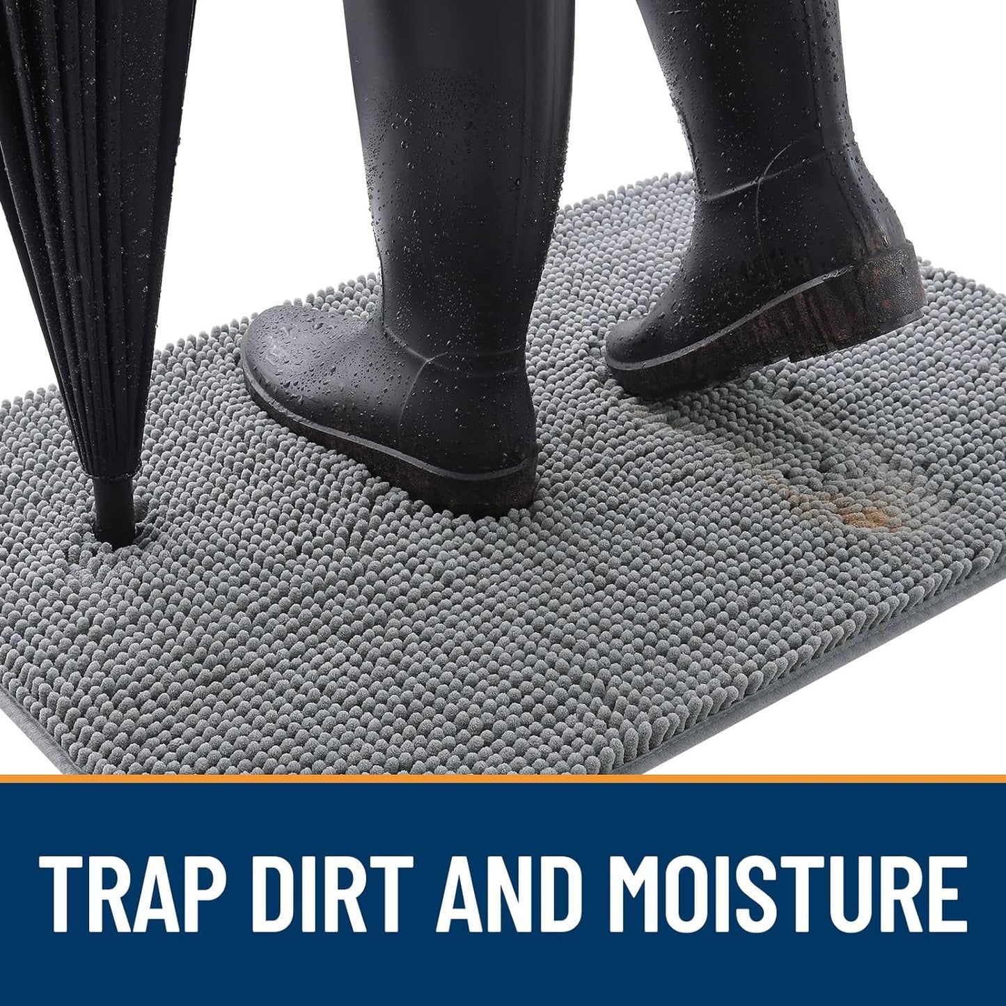 OLANLY Dog Door Mat for Muddy Paws 59x20, Absorbs Moisture and Dirt, Absorbent Non-Slip Washable Doormat, Quick Dry Chenille Mud Mat for Dogs, Entry Indoor Entryway Carpet for Inside Floor, Grey