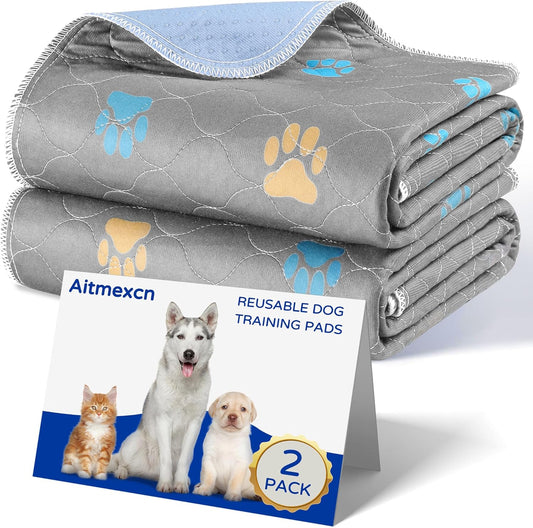 Aitmexcn Washable Puppy Dog Pee Pad, 2PCS 100% Waterproof Whelping Training Mat for Puppy/Senior Dog, Fast Drying Reusable Puppy Pads for Indoor, Outdoor and Car Travel- 36x36'' Llight Gray