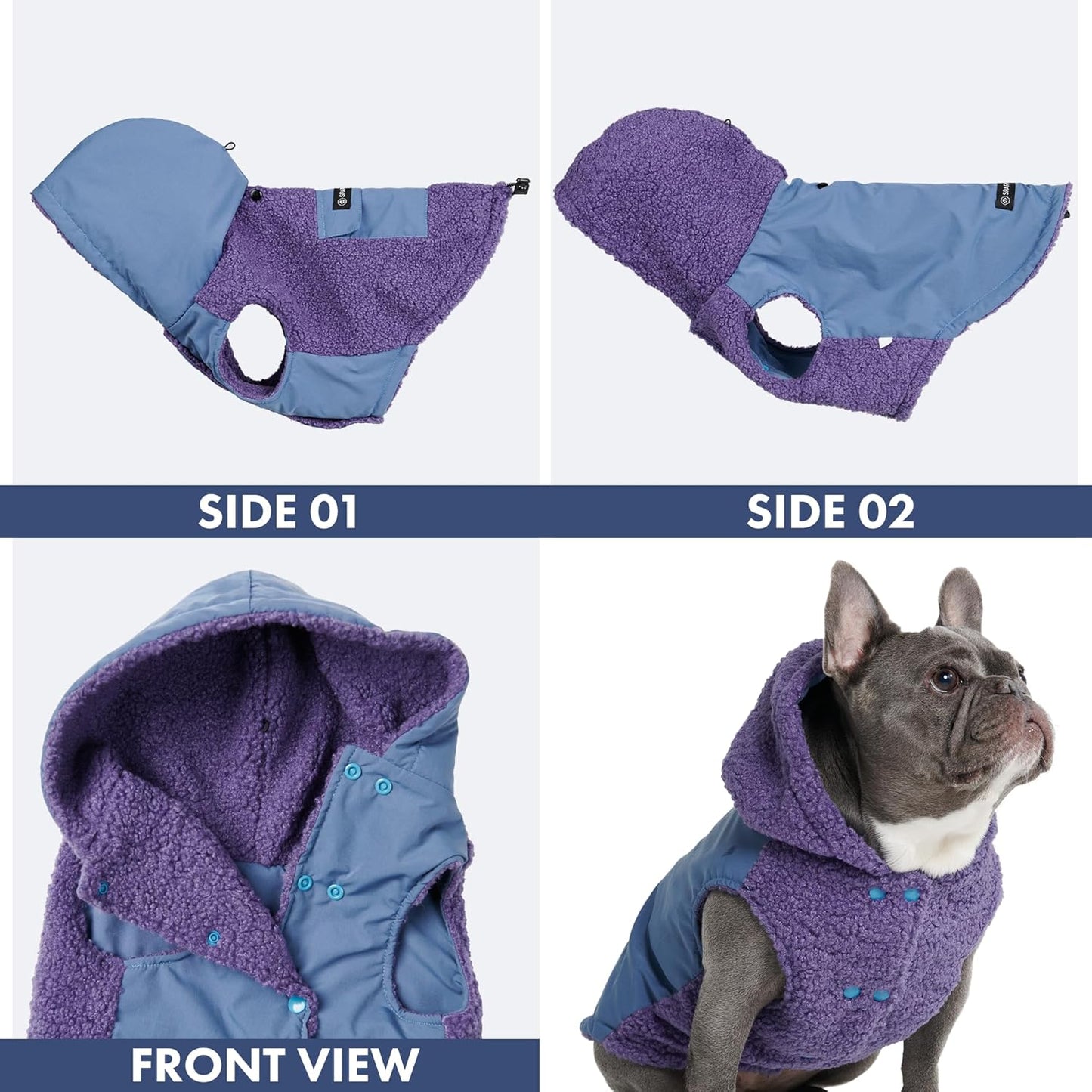 Spark Paws Reversible Dog Sweater, Sherpa Jacket Vest with Warm Fleece Lining, Warm Coat for Winter, Suitable for Small Medium, Large, XL XXL Dogs - Purple and Navy Blue - 3XL