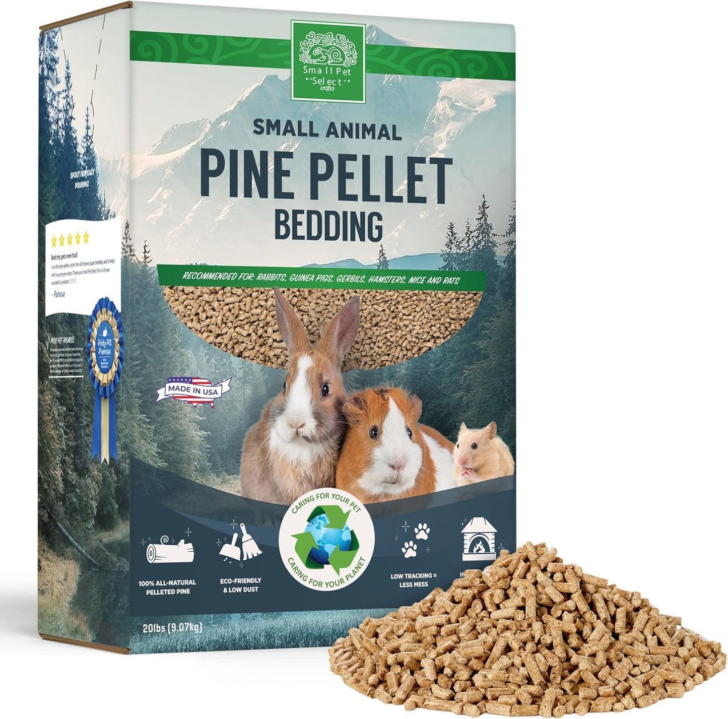 Small Pet Select Pine Pellet Bedding 20lb, Litter Pellets for Rabbit, Guinea Pig, Hamster, Bunny and Other Small Animals, Made in USA, 20lb