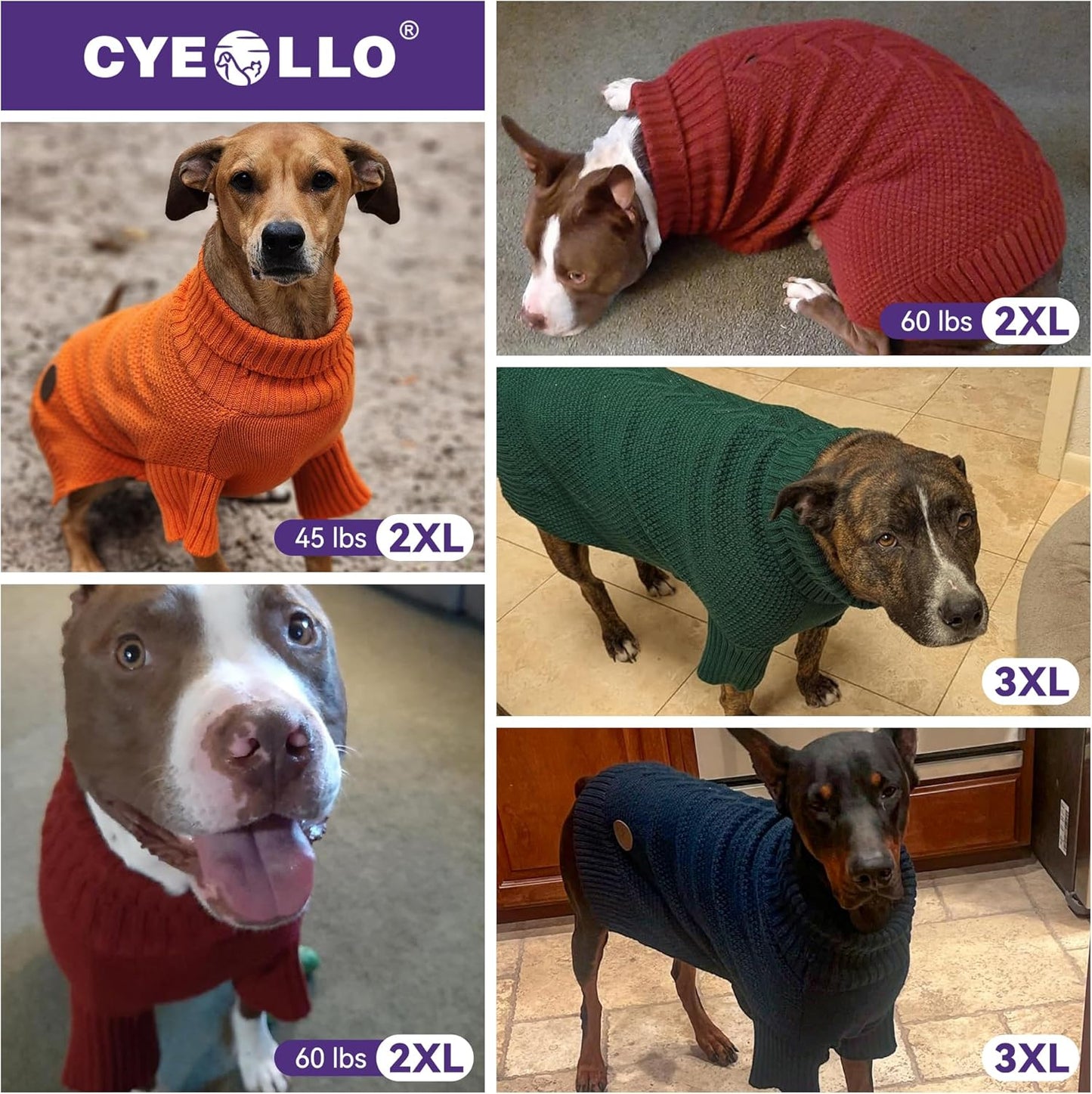cyeollo Dog Sweater Turtleneck Soft Knitted Sweaters with Leash Hole Warm Cozy Dog Clothes for Large Dogs, Burgundy 2XL
