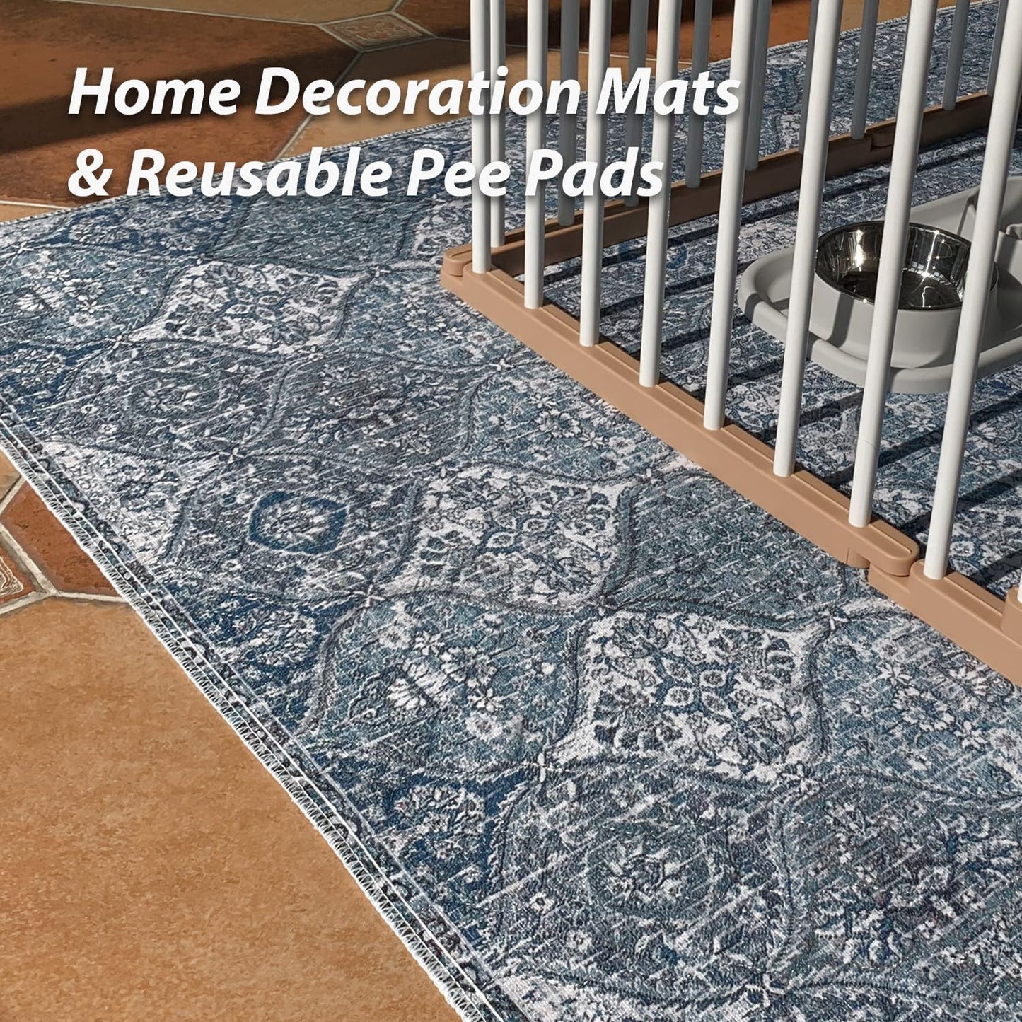 nunubaby Washable Pee Pads for Dogs, Stylish, Non-Slip and Leak-Proof Pee Pads. Reusable Potty Pads for Dogs for Crates and Floors.(Blue/Multi, 72" x72" )