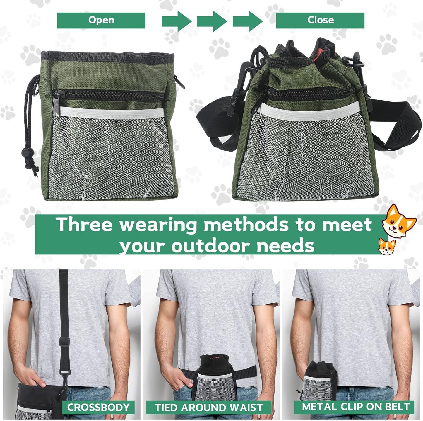 Hillban 12 Pcs Dog Treat Training Pouch Dog Treat Bag with Waist Shoulder Strap Bulk 6 Colors Convenient Pouch 3 Ways to Wear Drawstring Closure Holder for Treats Kibbles