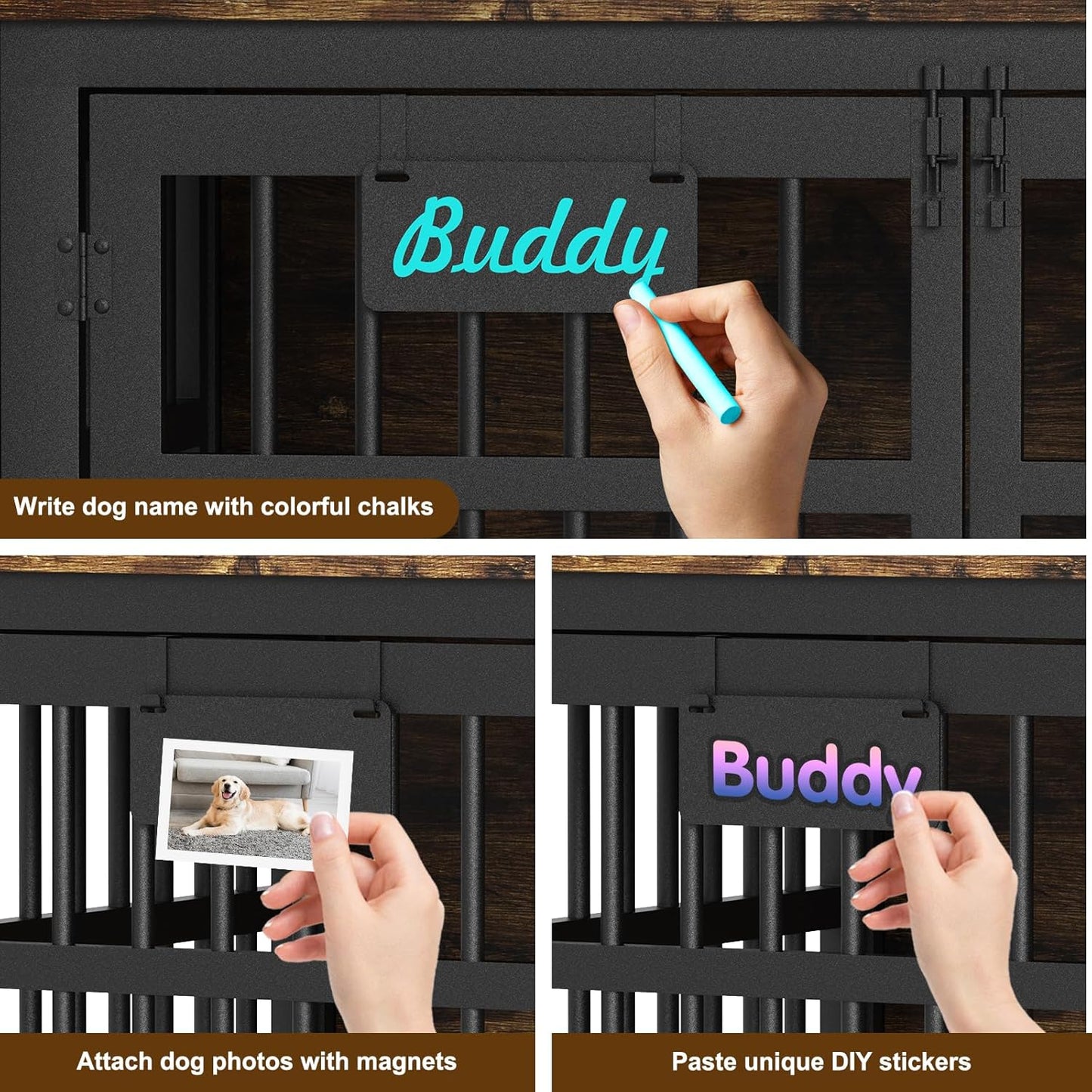 EasyCom 33"/27" Dog Crate Furniture with Name Tag, Heavy Duty Dog Kennel Indoor for Medium and Small Dogs, Double-Doors Sturdy Metal Dog Cage, Decorate House as TV Stand, End Table, Bedside Table