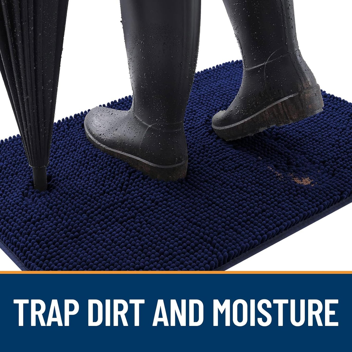 OLANLY Dog Door Mat for Muddy Paws 54x32, Absorbs Moisture and Dirt, Absorbent Non-Slip Washable Doormat, Quick Dry Chenille Mud Mat for Dogs, Entry Indoor Entryway Carpet for Inside Floor, Navy Blue