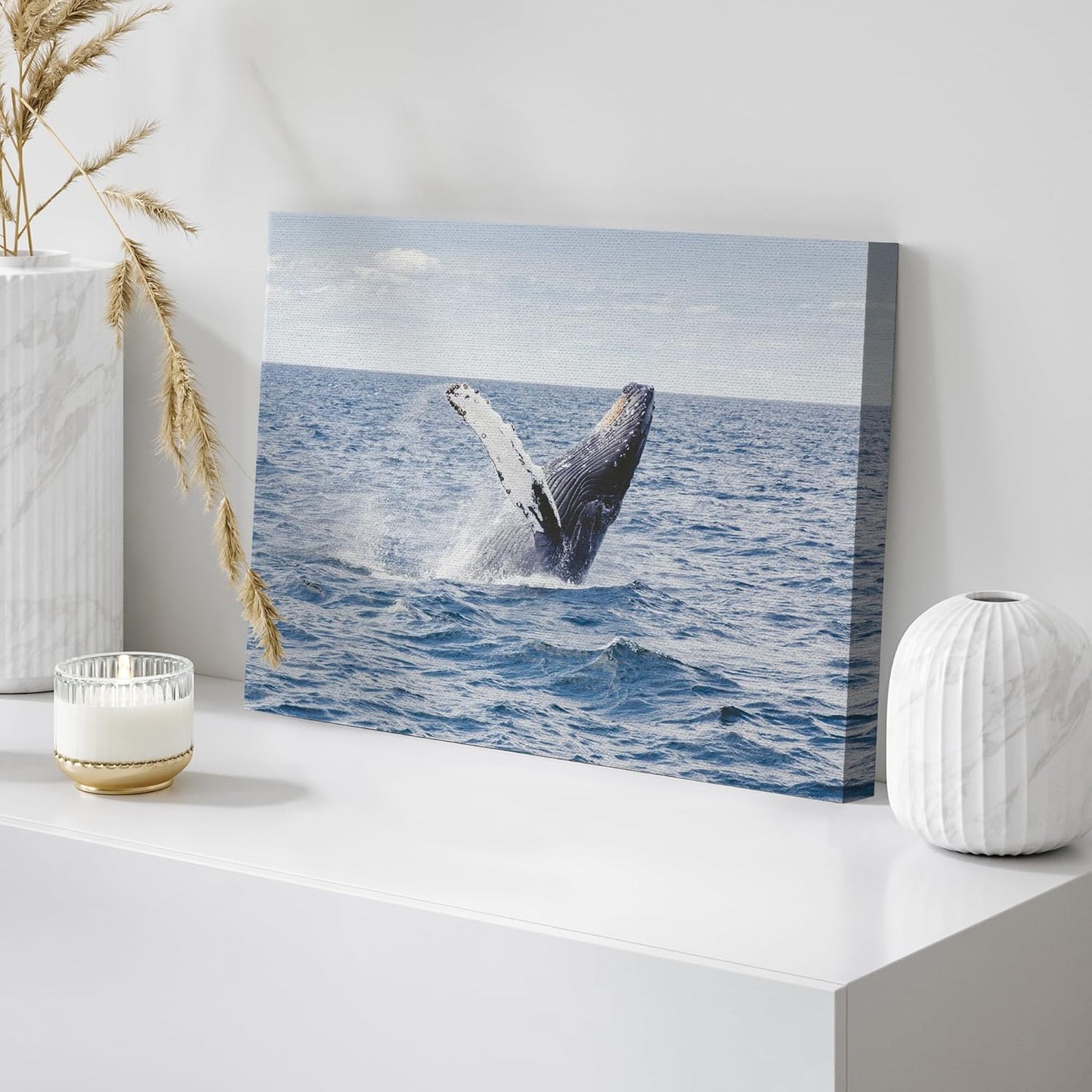 wall26 Canvas Print Wall Art Tropical Ocean Sea Water Horizon Blue Whale Nature Animals Photography Realism Rustic Scenic Landscape Wilderness Colorful for Living Room, Bedroom, Office - 32"x48"