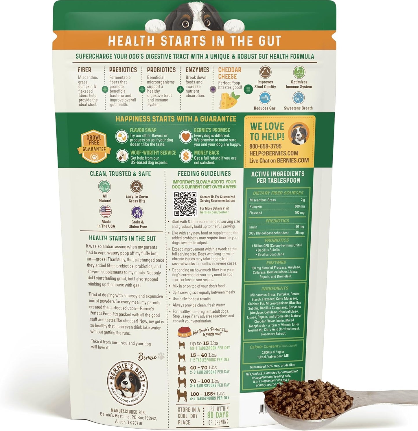 Perfect Poop Digestion & General Health Supplement for Dogs: Fiber, Prebiotics, Probiotics & Enzymes Relieve Digestive Conditions, Optimize Stool, and Improve Health (Cheddar Cheese, 4.2 oz)