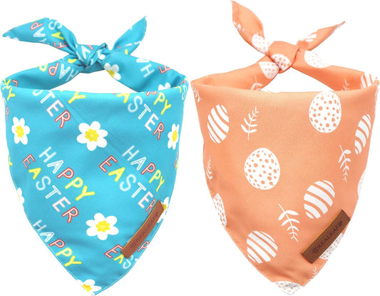 Realeaf Happy Easter Dog Bandanas 2 Pack, Reversible Pet Scarf for Boy and Girl, Premium Durable Fabric, Holiday Bandana for Small Medium Large and Extra Large Dogs (Small)