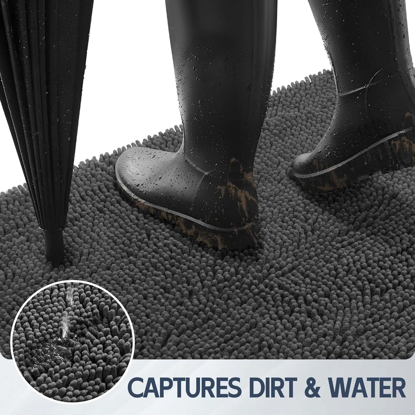 Dog Door Mat for Muddy Paws, 48" x 24" Chenille Absorbent Front Door Mat Inside, Large Runner Mud Mat for Dogs, Trap Dirt Washable Non Slip Outdoor Indoor Entrance Doormats, Grey