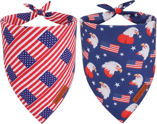 ADOGGYGO American Flag Dog Bandanas, Red Blue Patriotic Eagles USA Flag Scarf, Multi Size, 4th of July Bandana for Small Dogs Pets (Small)