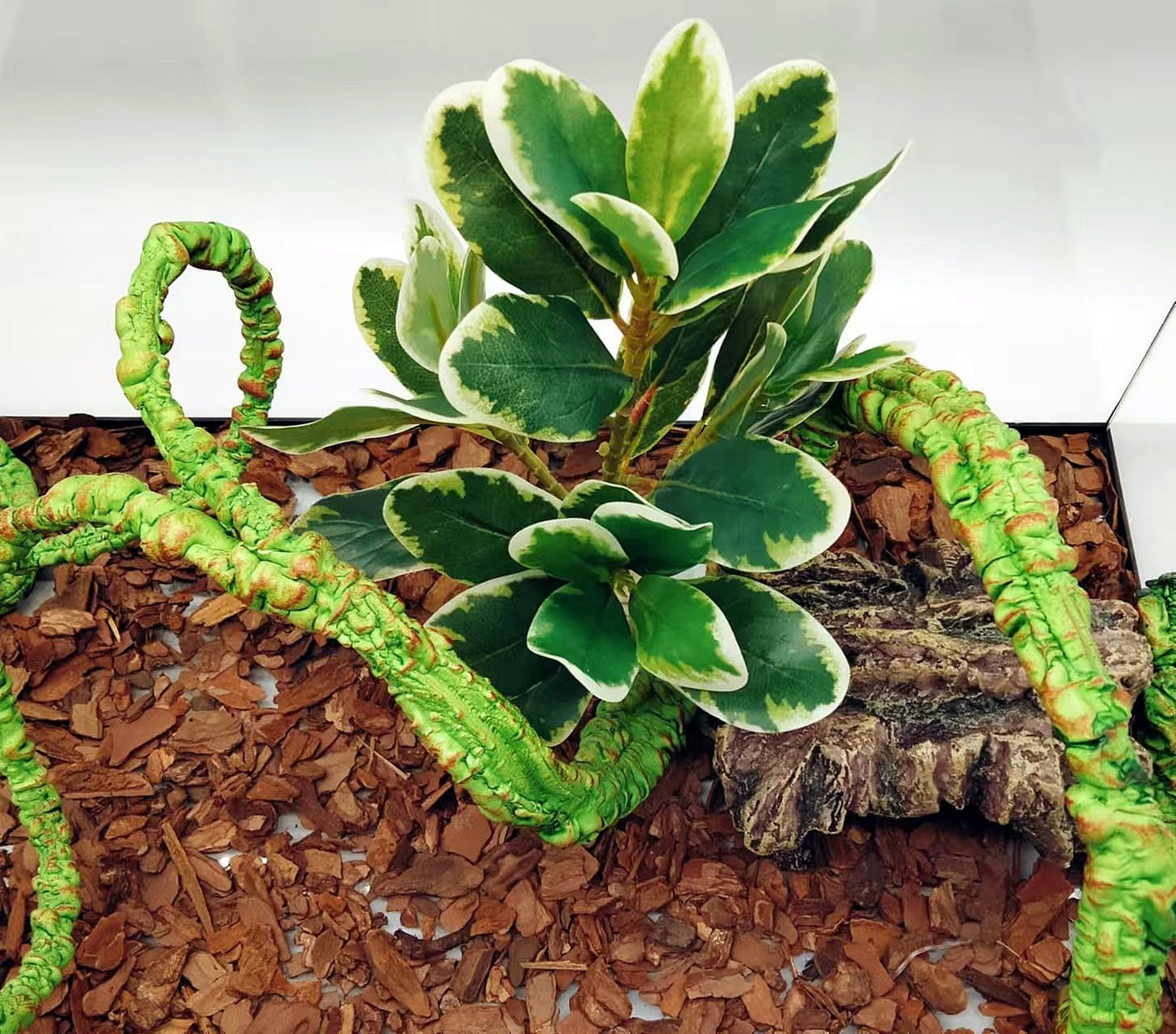 Reptile Plants Terrarium Artificial Leaves Reptile Tank Decorations for Bearded Dragon Lizard Snake Geckos Chameleon Amphibian Habitat Terrarium Decor