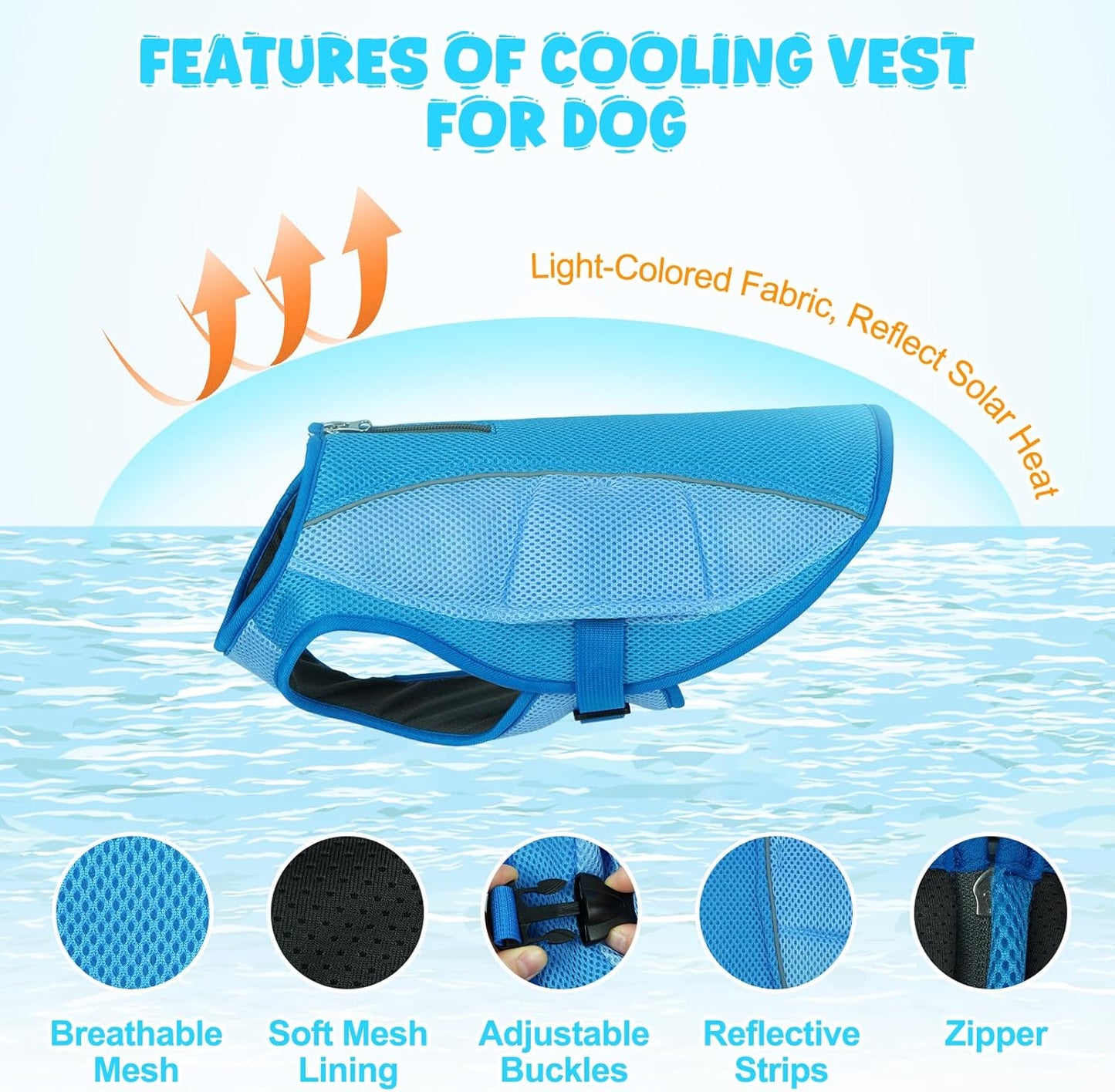 ROZKITCH Dog Cooling Vest, Evaporative Cooling Vest for Dogs with Breathable Mesh Material & Reflective Pipe, Adjustable Dog Cooling Vest Great for Large Dogs 3XL
