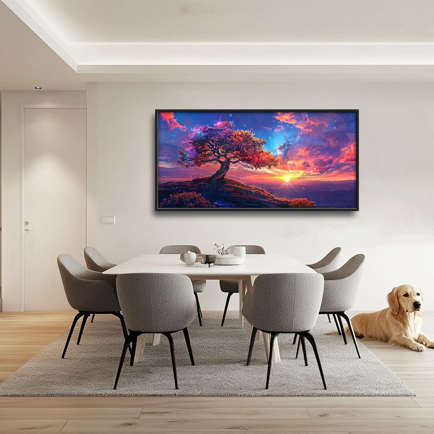 Quorin Tree Large Wall Art Sunset Mountain Landscape Pictures Red Tree of Life Wall Decor Nature Canvas Print Painting Artwork for Bathroom Living Room Bedroom 60L x 30W